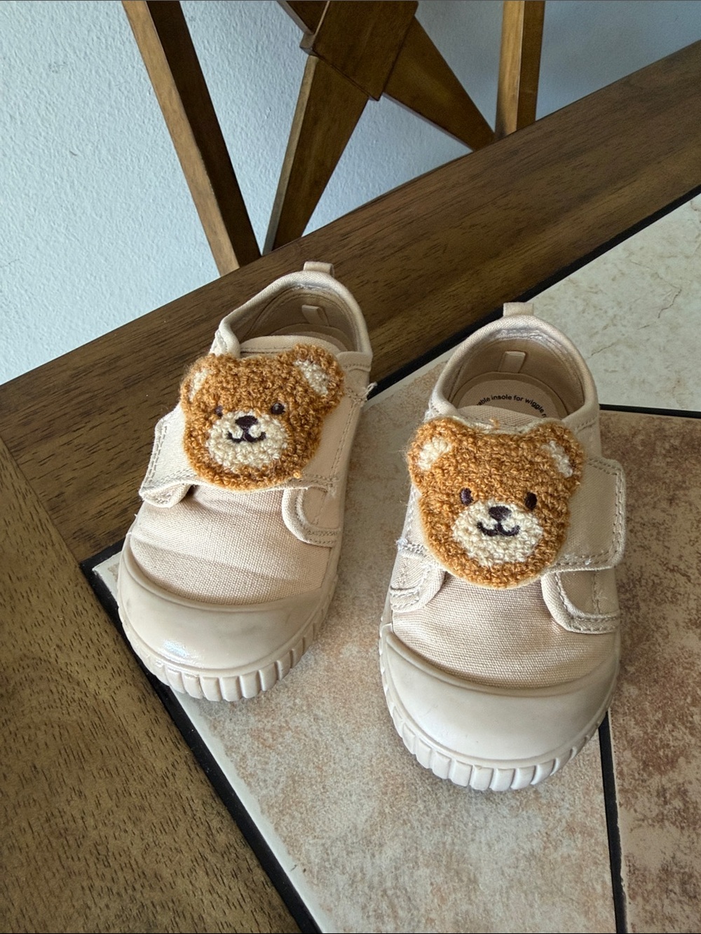 Kids Bear Accent Canvas Sneakers - Cream
